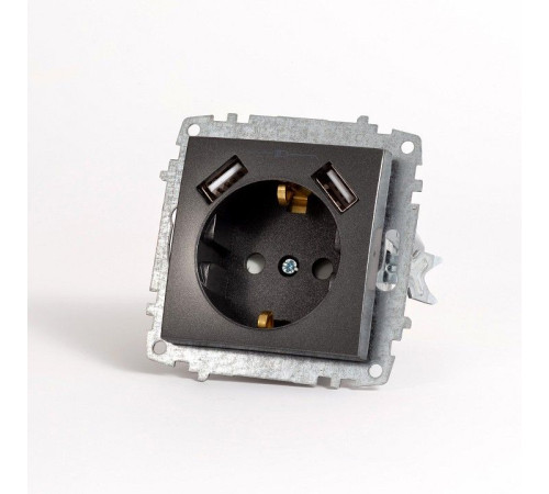 Розетка с заземлением и со шторкой и 2хUSB type A, без рамки Elbi Eleсtriс Zena Vega 609-011100-317
