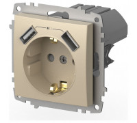 Розетка с заземлением и со шторкой и 2хUSB type A, без рамки Elbi Eleсtriс Zena Vega 609-012500-317
