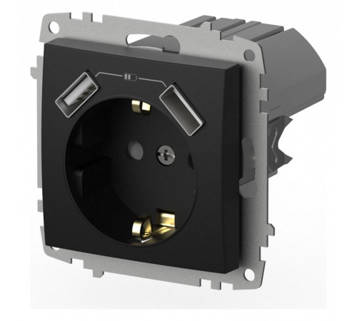 Розетка с заземлением и со шторкой и 2хUSB type A, без рамки Elbi Eleсtriс Zena Vega 609-014800-317