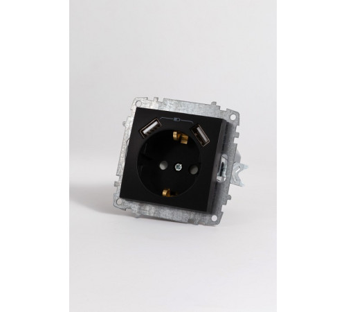 Розетка с заземлением и со шторкой и 2хUSB type A, без рамки Elbi Eleсtriс Zena Vega 609-014800-317