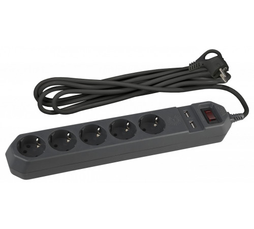 Удлинитель с выключателем Эра USF-5es-1.5m-USB-B