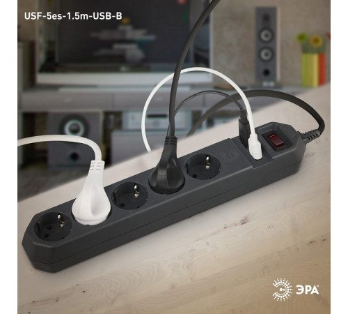 Удлинитель с выключателем Эра USF-5es-1.5m-USB-B