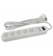 Удлинитель с выключателем Эра  USF-5es-1.5m-USB-W