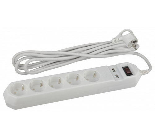 Удлинитель с выключателем Эра USF-5es-1.5m-USB-W
