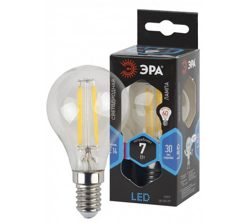 Лампа светодиодная филаментная ЭРА F-LED Шар P45 7 Вт E14 4000 К F-LED P45-7W-840-E14