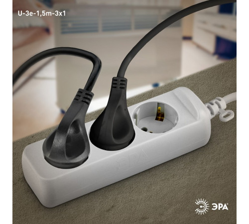 Удлинитель ЭРА U-3e 3 розетки с заземлением 1.5 м 3х1 мм² U-3e-1,5m-3x1