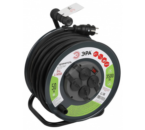 Удлинитель с выключателем Эра RMx-4es-3x2.5-50m-IP44(KG)