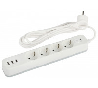 Удлинитель с выключателем ЭРА USF-4es-1,5m-3xUSBA-W 4 розетки 1.5 м 3xUSB-A белый USF-4es-1,5m-3xUSBA-W
