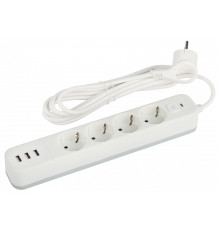 Удлинитель с выключателем ЭРА USF-4es-1,5m-3xUSBA-W 4 розетки 1.5 м 3xUSB-A белый USF-4es-1,5m-3xUSBA-W