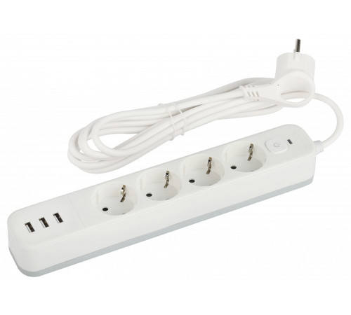 Удлинитель с выключателем ЭРА USF-4es-1,5m-3xUSBA-W 4 розетки 1.5 м 3xUSB-A белый USF-4es-1,5m-3xUSBA-W