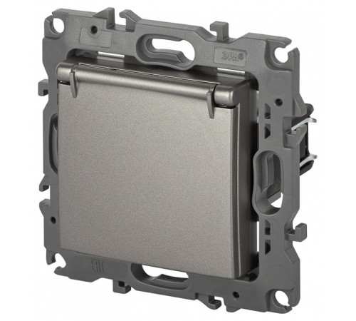 Розетка с заземлением и со шторкой, без рамки с крышкой Эра Эра 12 12-2103-16