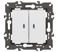 Выключатель двухклавишный с подсветкой без рамки Эра Эра Elegance 14-1105-01М