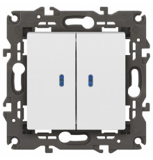 Выключатель двухклавишный с подсветкой без рамки Эра Эра Elegance 14-1105-01М