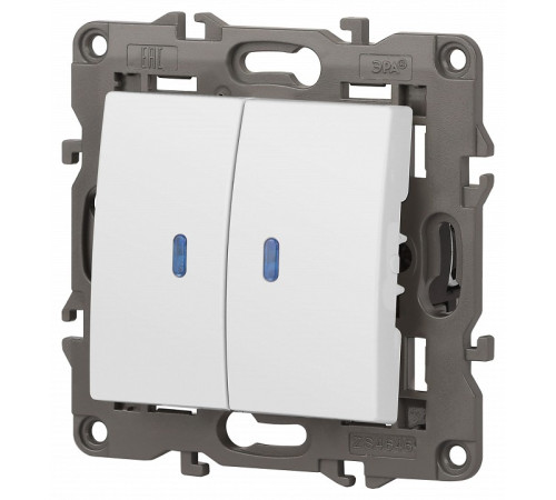 Выключатель двухклавишный с подсветкой без рамки Эра Эра Elegance 14-1105-01М