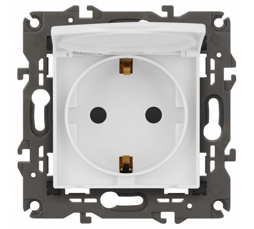 Розетка с заземлением и со шторкой, без рамки с крышкой Эра Эра Elegance 14-2103-01М