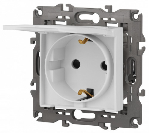 Розетка с заземлением и со шторкой, без рамки с крышкой Эра Эра Elegance 14-2103-01М