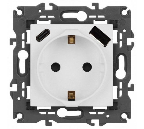 Розетка с заземлением и со шторкой и 2хUSB, без рамки Эра Эра Elegance 14-4108-01М