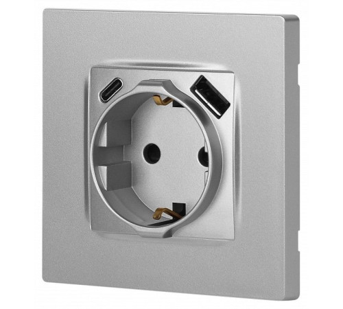 Розетка с заземлением и со шторкой и 2хUSB, без рамки Эра Эра 12 12-4108-03