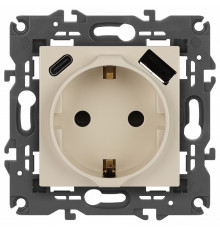 Розетка с заземлением и со шторкой и 2хUSB, без рамки Эра Эра Elegance 14-4108-02