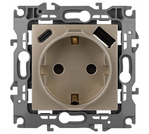 Розетка с заземлением и со шторкой и 2хUSB, без рамки Эра Эра 12 12-4108-04