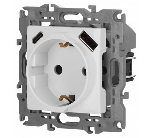 Розетка с заземлением и со шторкой и 2хUSB, без рамки Эра Эра Elegance 14-4108-01