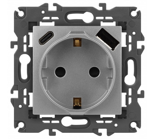 Розетка с заземлением и со шторкой и 2хUSB, без рамки Эра Эра Elegance 14-4108-03