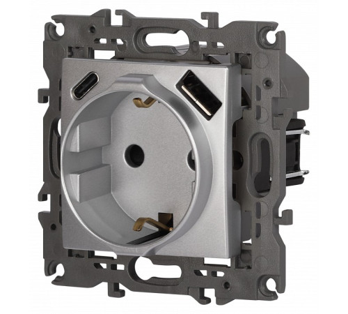 Розетка с заземлением и со шторкой и 2хUSB, без рамки Эра Эра Elegance 14-4108-03