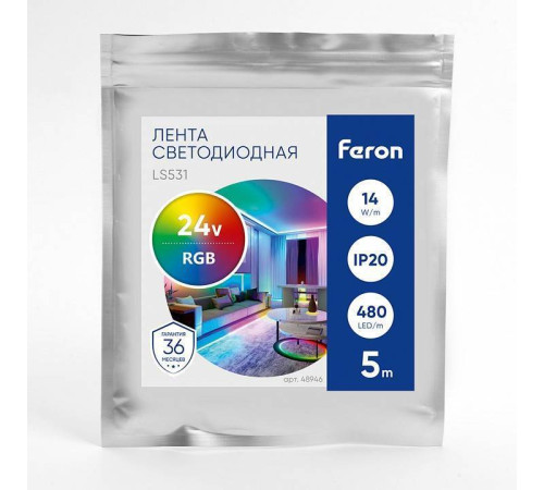 Лента светодиодная Feron LS531 RGB 14 Вт/м 24 В IP20 48946