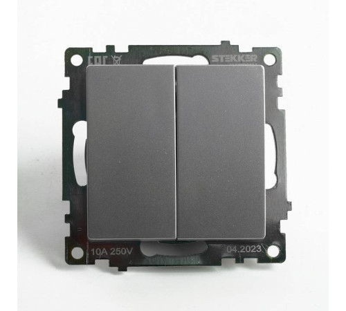 Выключатель двухклавишный без рамки Stekker Катрин 49168