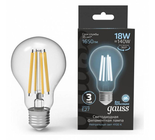 Лампа светодиодная Gauss Filament E27 18Вт 4100K 102902218