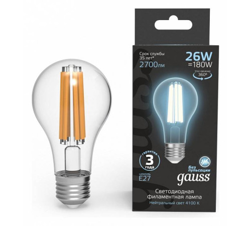 Лампа светодиодная Gauss Filament E27 26Вт 4100K 102902226