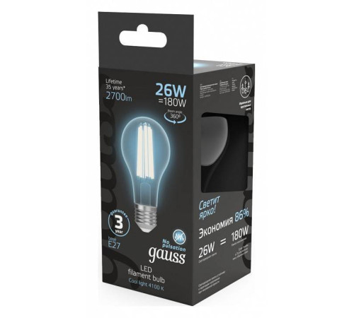 Лампа светодиодная Gauss Filament E27 26Вт 4100K 102902226