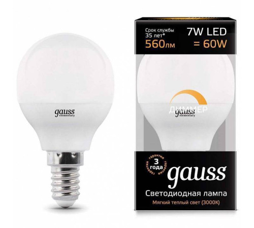 Лампа светодиодная Gauss 1051 E14 7Вт 3000K 105101107-D