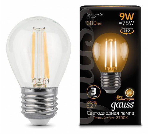 Лампа светодиодная Gauss Black ST64 9 Вт E27 2700 К 105802109