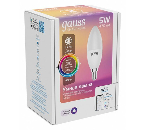 Лампа светодиодная с управлением через Wi-Fi Gauss Smart Home E14 5Вт 2700-6500K 1190112