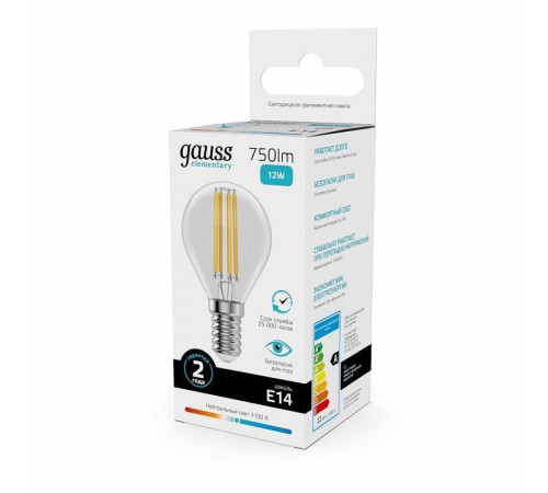 Лампа светодиодная Gauss Filament Elementary E14 12Вт 4100K 52122