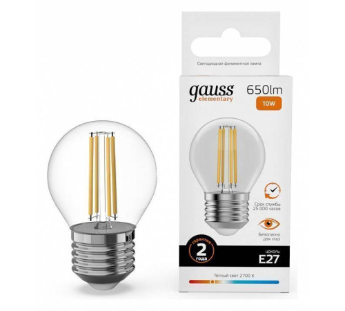 Лампа светодиодная Gauss Filament Elementary A60 E27 10 Вт 2700 К 52210