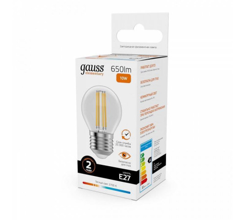 Лампа светодиодная Gauss Filament Elementary A60 E27 10 Вт 2700 К 52210