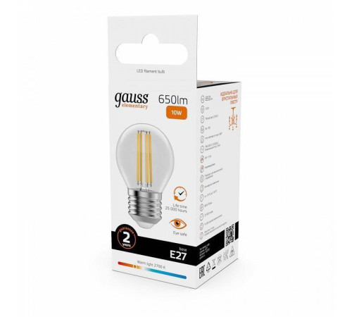 Лампа светодиодная Gauss Filament Elementary A60 E27 10 Вт 2700 К 52210