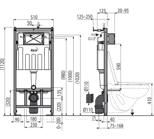 Комплект инсталляции 4 в 1 AlcaPlast AM101/1120-4:1 RU M571-0001 кнопка M571 хром