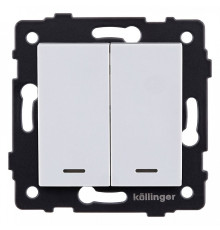 Выключатель проходной двухклавишный с подсветкой без рамки Kollinger  REA-S-010WH