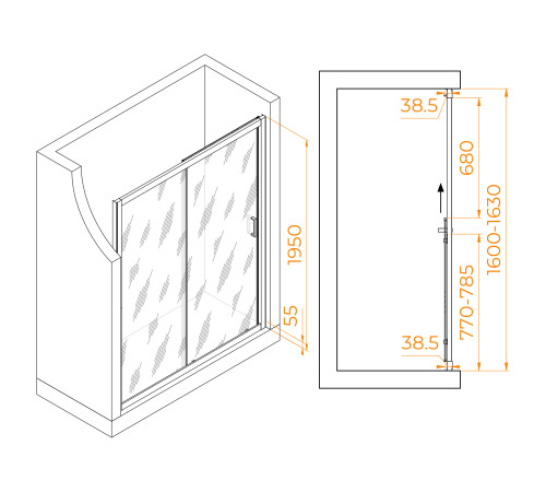 Душевая дверь RGW Passage PA-016 1600 мм прозрачное стекло хром 350801616-11