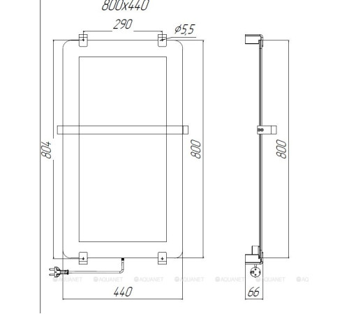 Полотенцесушитель водяной Allen Brau INFINITY 800х440 мм зеркальный с рейлингом 2.0 серебро браш 00325643
