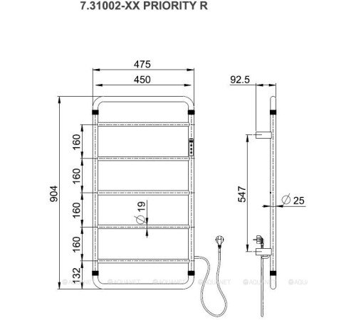 Полотенцесушитель электрический Allen Brau PRIORITY R 904x475 мм черный матовый 7.31002-31