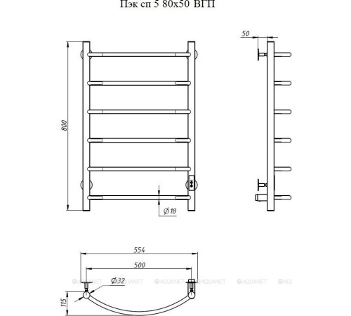 Полотенцесушитель водяной Тругор Пэк сп 5 80х50 см графит ВГП Пэк сп 5/8050графитВГП