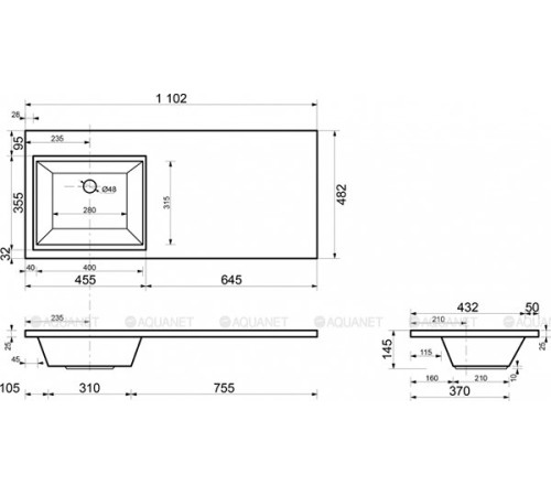 Раковина-столешница Эстет Даллас 110 левая ФР-00001741