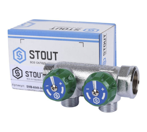 Коллектор регулирующий STOUT 3/4 2 отвода 1/2 плоское уплотнение SMB-6849-341202