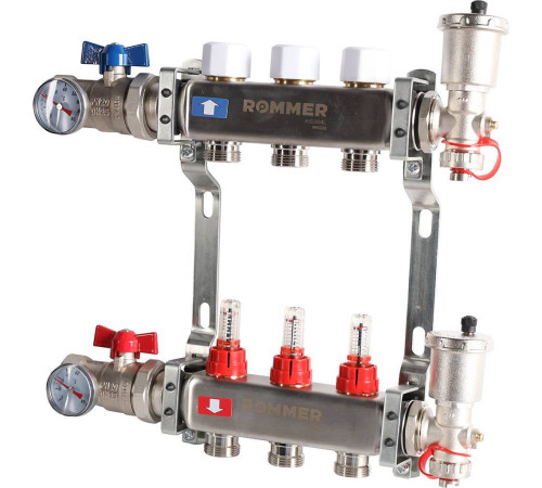 Коллекторная группа из нержавеющей стали ROMMER с расходомерами 3 выхода RMS-1210-000003