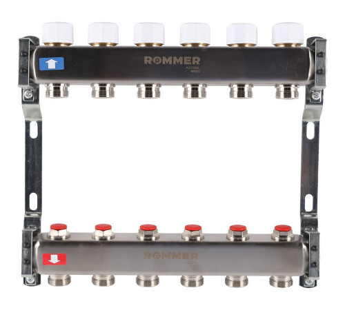 Коллекторная группа из нержавеющей стали ROMMER без расходомеров 6 выходов RMS-3200-000006