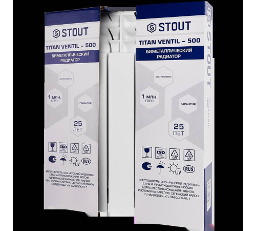 Радиатор биметаллический STOUT TITAN VENTIL 500 4 секции нижнее правое подключение SRB-3320-050004